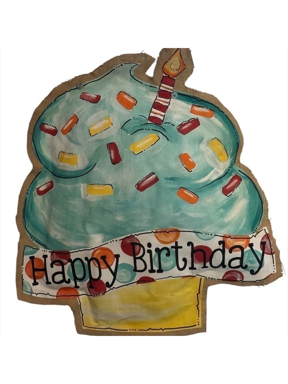 Happy Birthday Burlap Cupcake Sign Festive